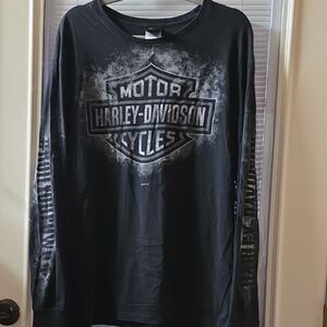 Harley-Davidson Gray and Black Long Sleeve Tee